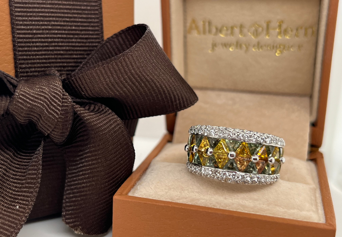 Ring Multicolor Sapphires Diamonds in White Gold