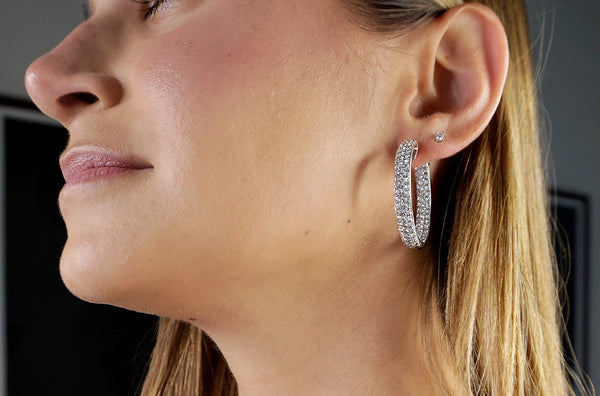 Earrings 18kt Gold & 3-Row Diamonds Hoops
