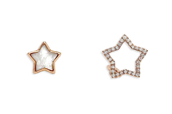 Earrings 18kt Gold Detachable Stars Mother of Pearl & Diamonds Halo