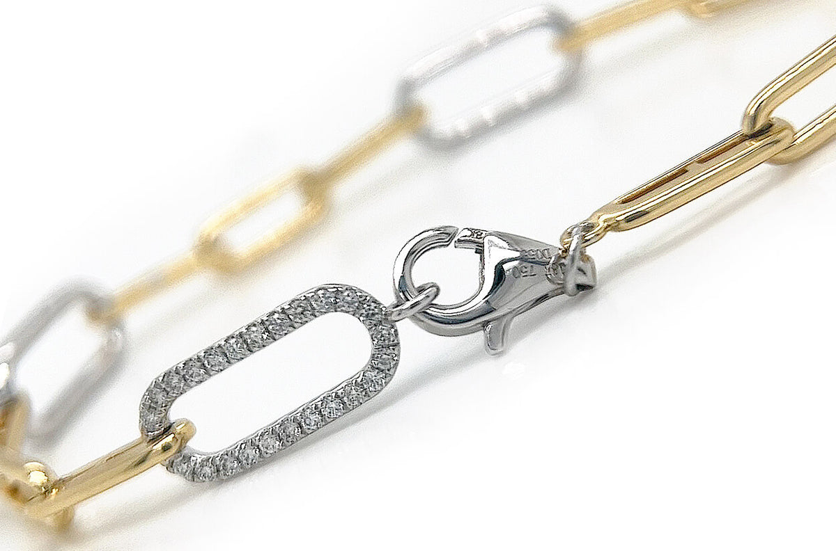 Gold Paperclip Link Bracelet with Diamond Links