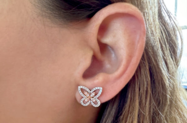 Earrings 18kt Mixed Gold & Diamonds Butterflies Studs
