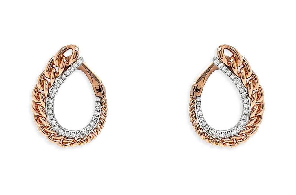 Earrings 18kt Front-Facing Chain & Diamonds Hoops