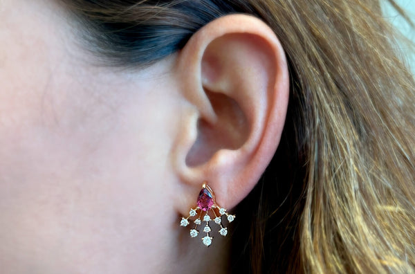 Earrings 18kt Gold Pear Tourmaline & Diamonds Stardusts