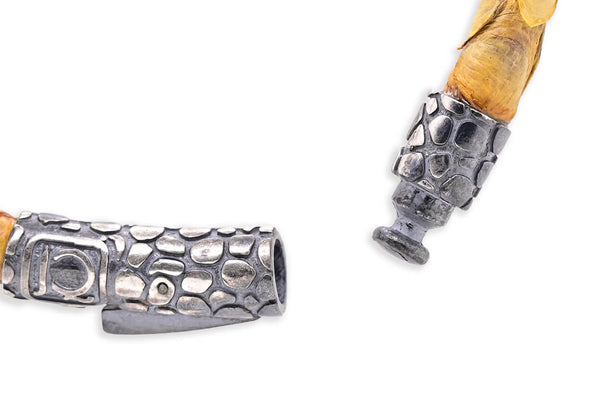 Bracelet LivingSkull Men Python Leather & Four Human Skulls - Albert Hern Fine Jewelry