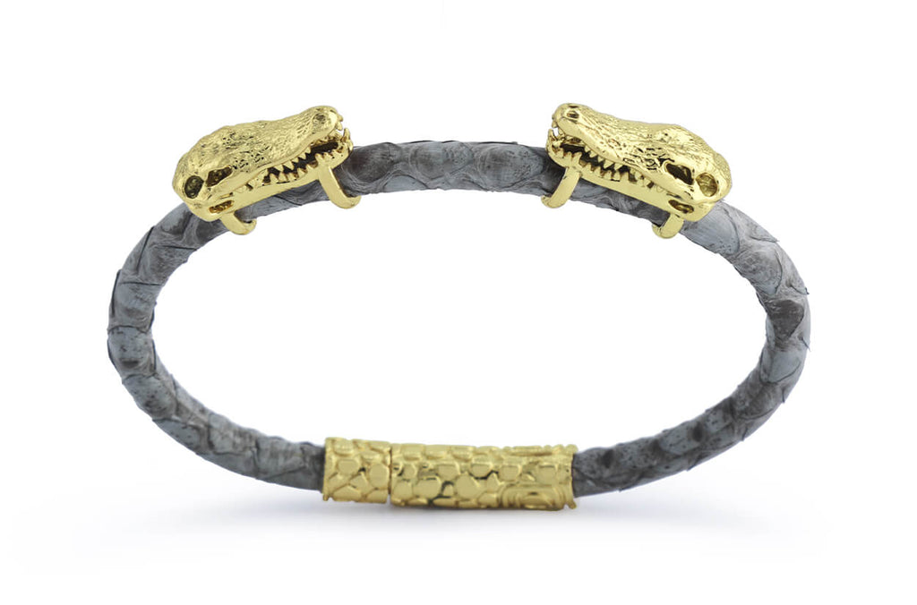 Bracelet LivingSkull Men Python Leather & Two Cocodrile Skulls - Albert Hern Fine Jewelry