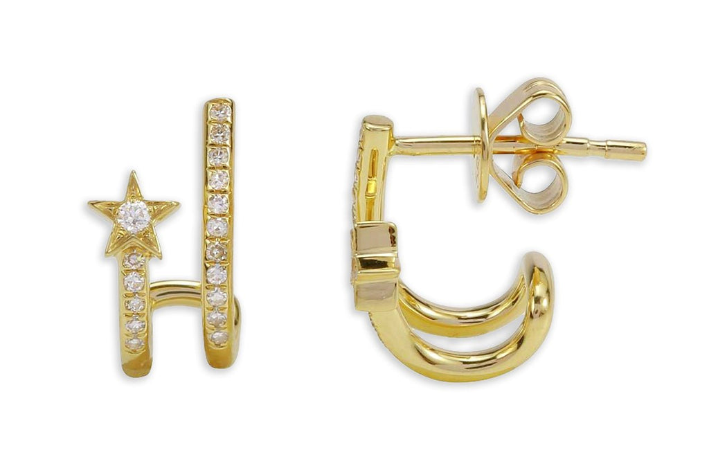 Earrings 14kt Gold Double Row Star & Diamonds - Albert Hern Fine Jewelry
