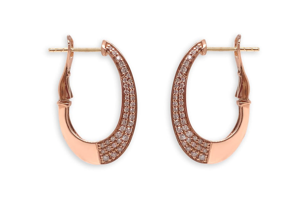 Earrings 14kt Gold Hoops One Side Diamonds - Albert Hern Fine Jewelry