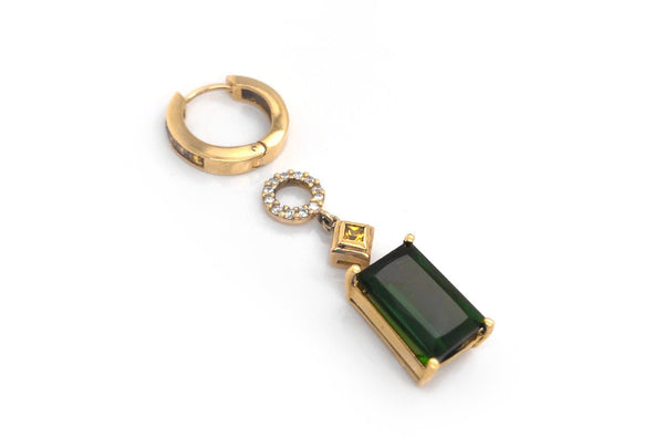 Earrings 18kt Gold Detachable Green Tourmalines Sapphires & Diamonds view 2 - Albert Hern Fine Jewelry