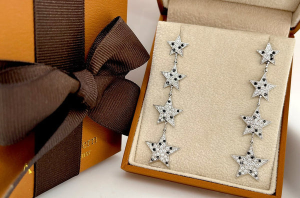 Earrings 18kt Gold Inline Stars Diamonds Drop - Albert Hern Fine Jewelry