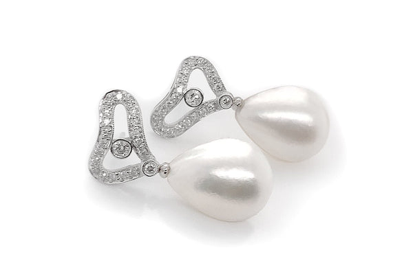 Earrings 18kt Gold Organic Shape with Pearls & Diamonds Studs - Albert Hern Fine Jewelry