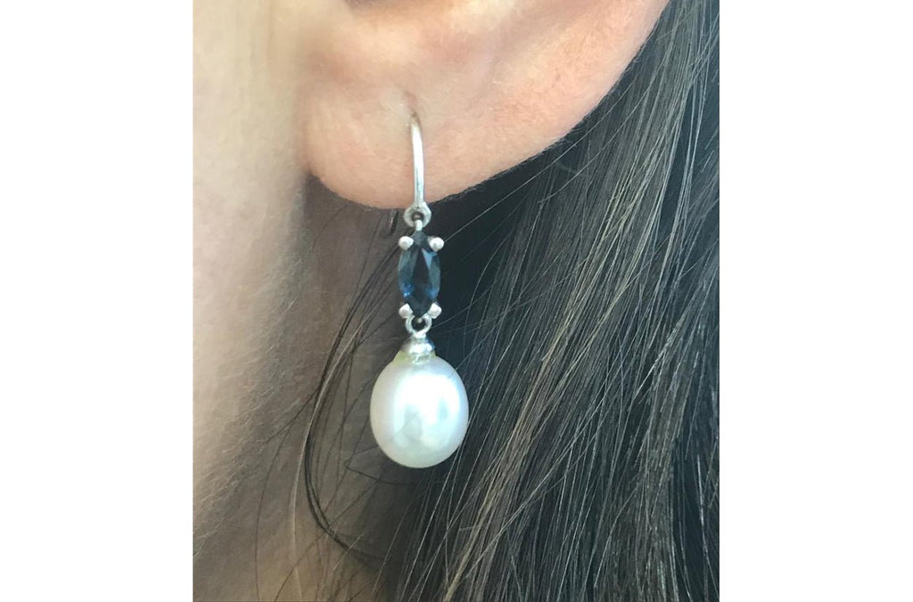 Earrings Blue Sapphire & Pearls - Albert Hern Fine Jewelry