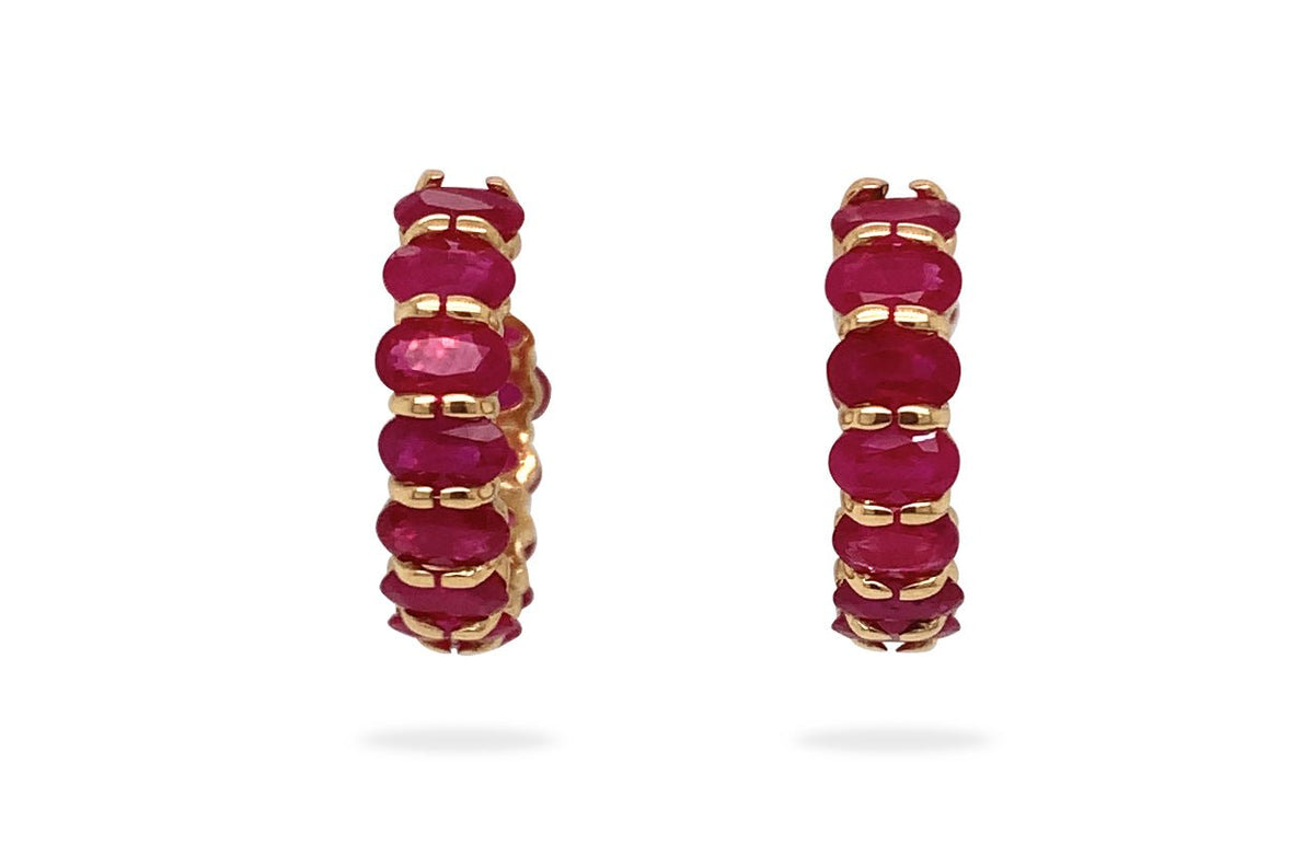 Earrings Hoops Oval Gemstones 18kt Gold Yellow Gold / Ruby