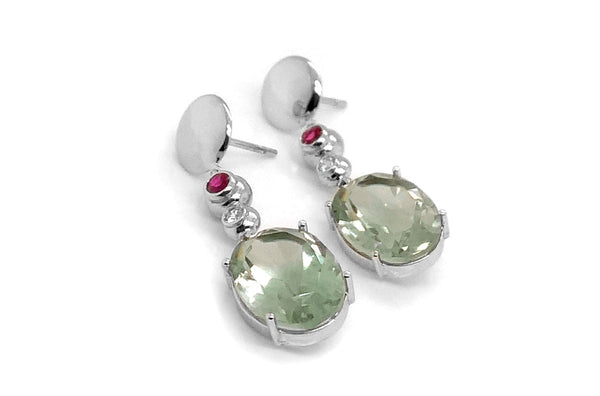Earrings Lemon Citrine with Small Ruby & Diamonds - Albert Hern Fine Jewelry