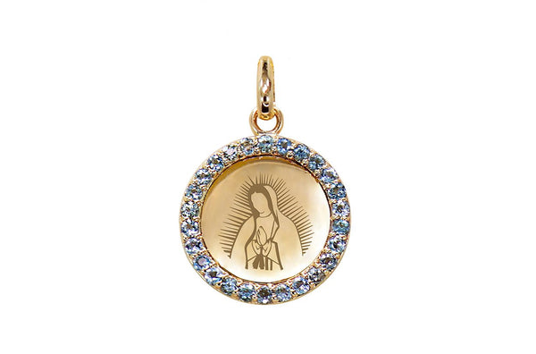 Medal Our Lady of Guadalupe | Virgen de Guadalupe Gold & Aquamarine - Albert Hern Fine Jewelry