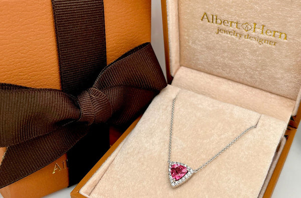 Necklace 18kt Gold Trillion cut Tourmaline & Pave Diamonds - Albert Hern Fine Jewelry
