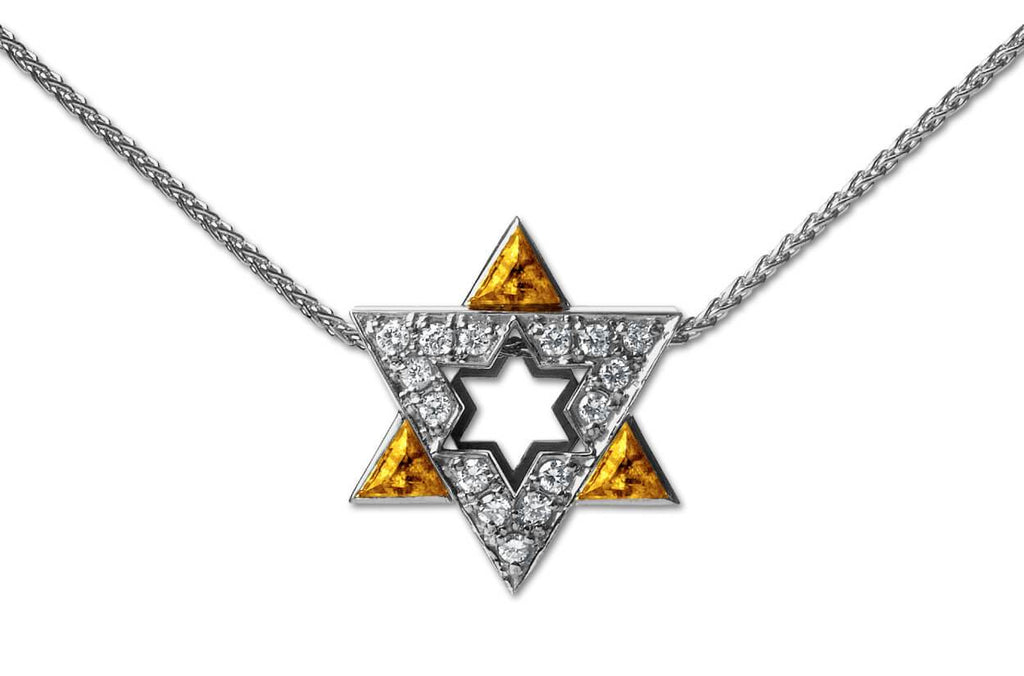 Necklace Star White Gold Yellow Sapphires & Diamond - Albert Hern Fine Jewelry