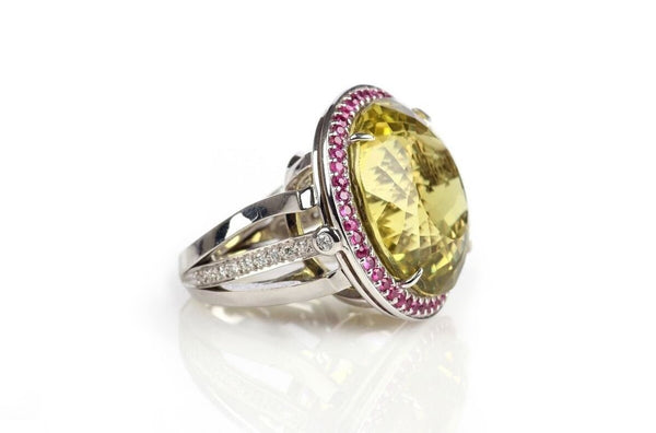 Ring 18kt Gold Lemon Citrine with Diamonds & Sapphires - Albert Hern Fine Jewelry