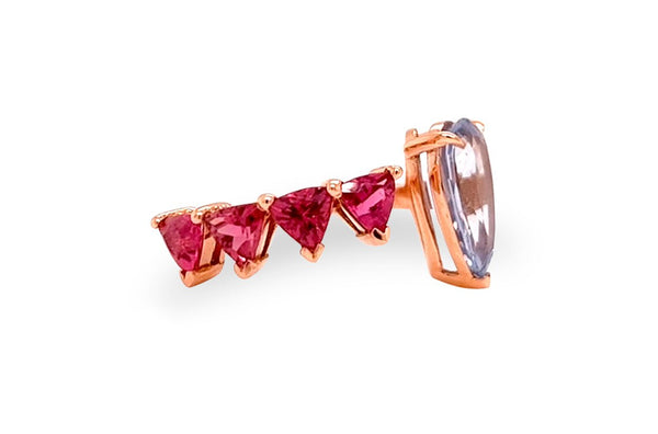 Ring 18kt Gold Pear Sapphire & Trillion Rubellite - Albert Hern Fine Jewelry
