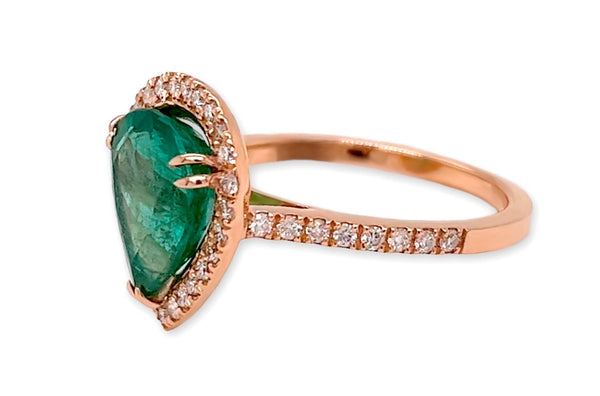 Ring 18kt Rose Gold Pear Emerald & Diamonds - Albert Hern Fine Jewelry