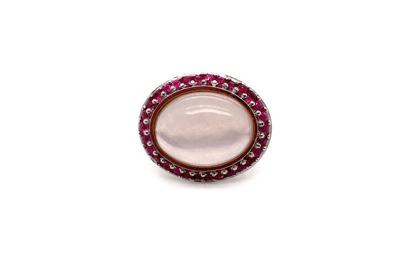 Ring 18kt White Gold Pink Quartz, Sapphires and Diamonds - Albert Hern Fine Jewelry