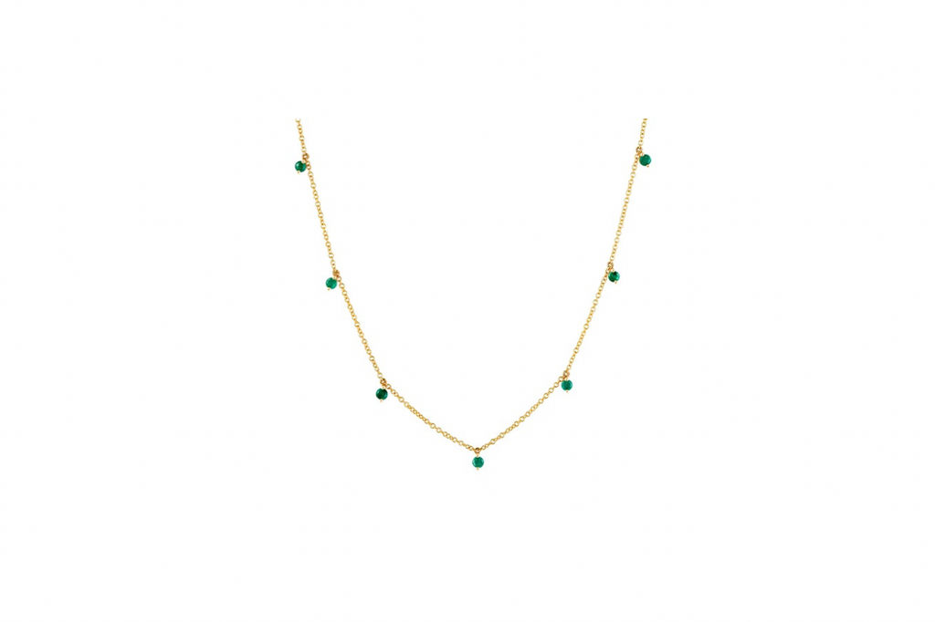 Necklace 14kt Gold Shaker  Round Emeralds