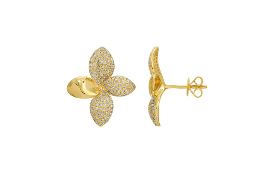 Earrings Flower Petals 14kt Gold & Diamonds