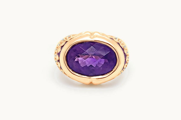 18Kt Yellow Gold Amethyst pink Sapphires and Diamonds Ring