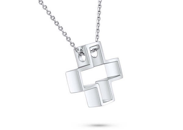 Necklace 14kt White Gold Cross Silhouette