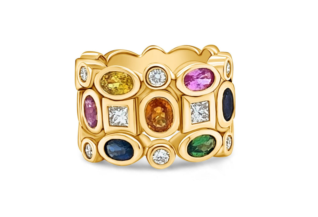 Ring Multicolor Sapphires & Diamonds in Yellow Gold