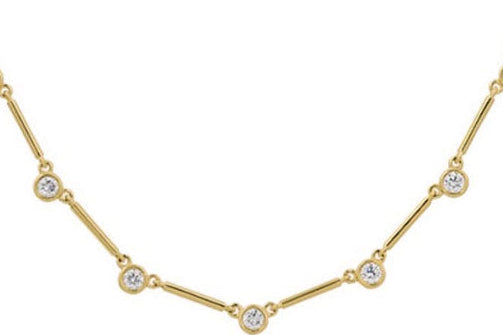 Necklace 14kt Gold Round  Bezel  Diamonds