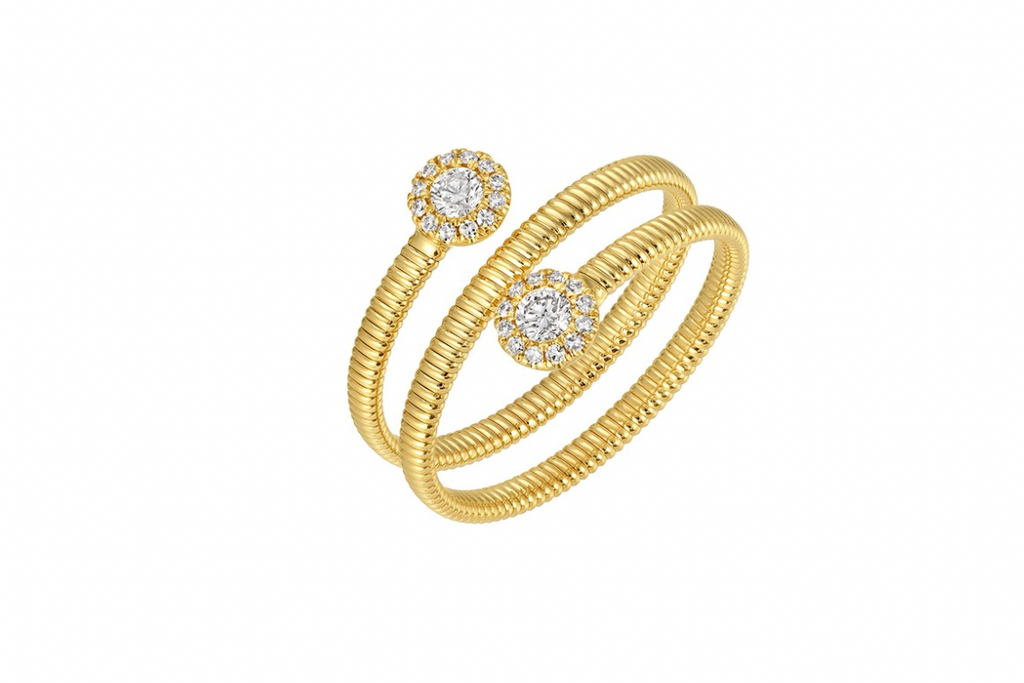 Ring 14 Kt Yellow Gold Spiral Shape whit Diamonds