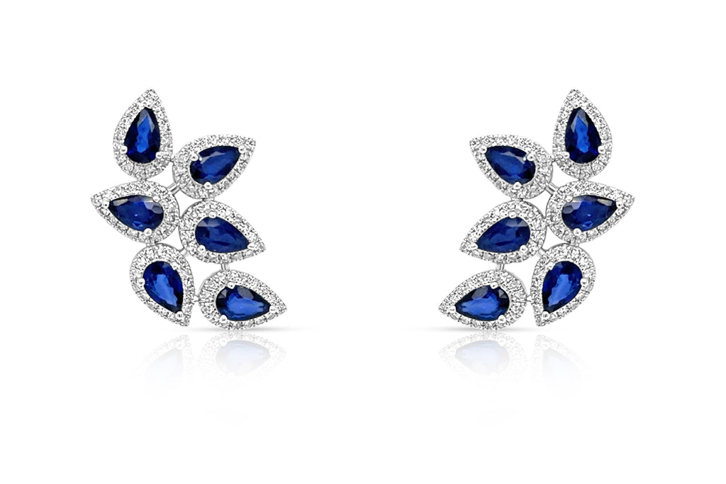 Earrings 14kt Gold Climbers Pear Sapphires with Diamonds