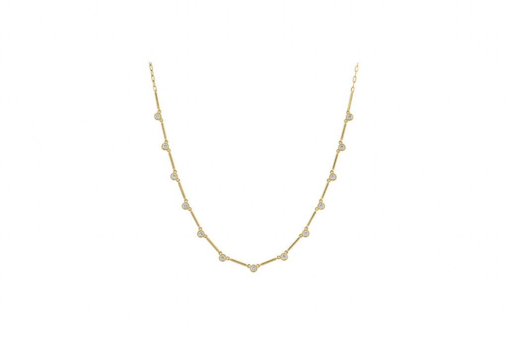 Necklace 14kt Gold Round  Bezel  Diamonds