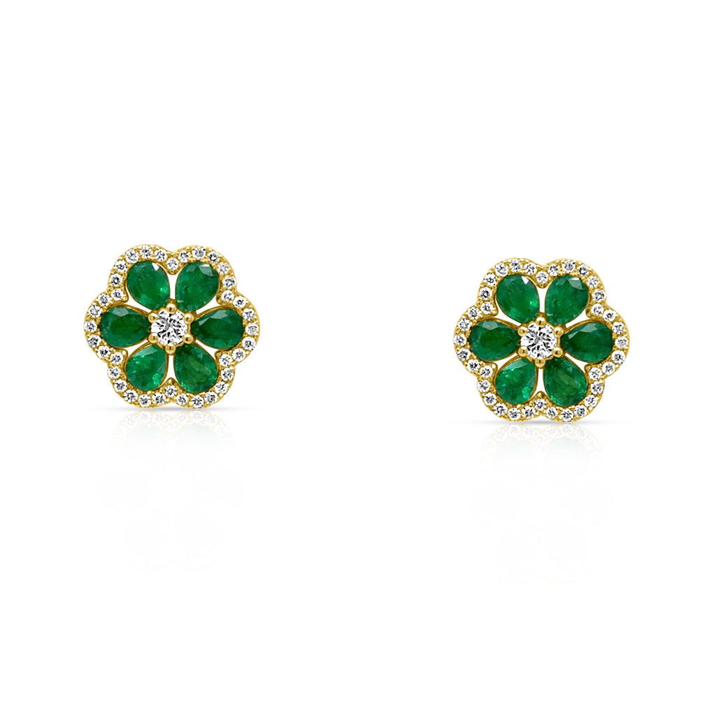 Earrings 18kt White Gold Flowers Emeralds & Diamonds