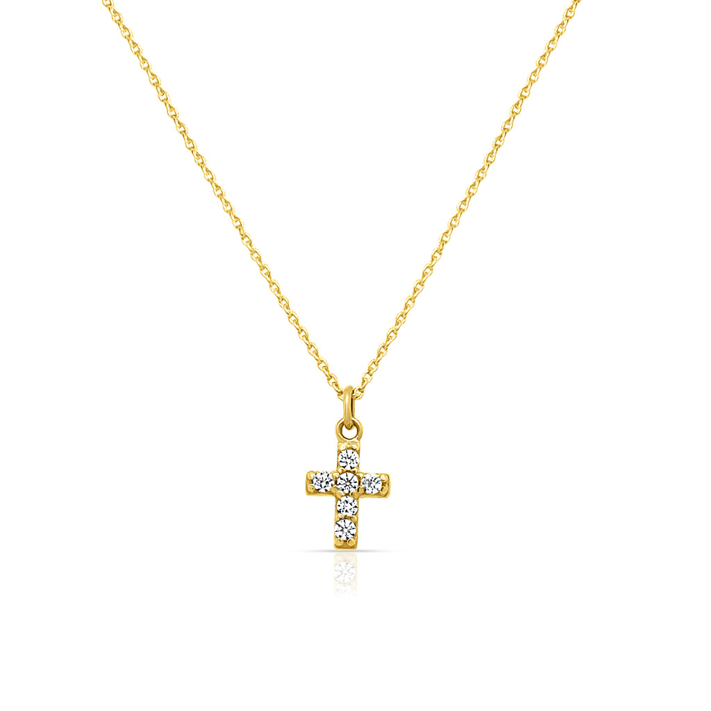 Necklace 14kt Gold & Round Diamonds Cross