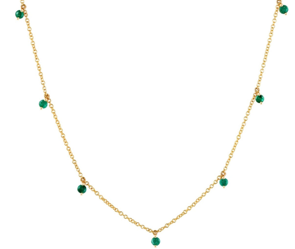 Necklace 14kt Gold Shaker  Round Emeralds