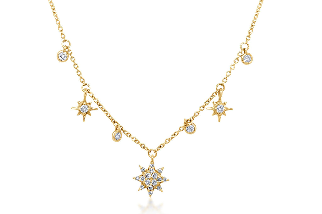 Necklace 18Kt Gold Stars & Diamonds Pendants