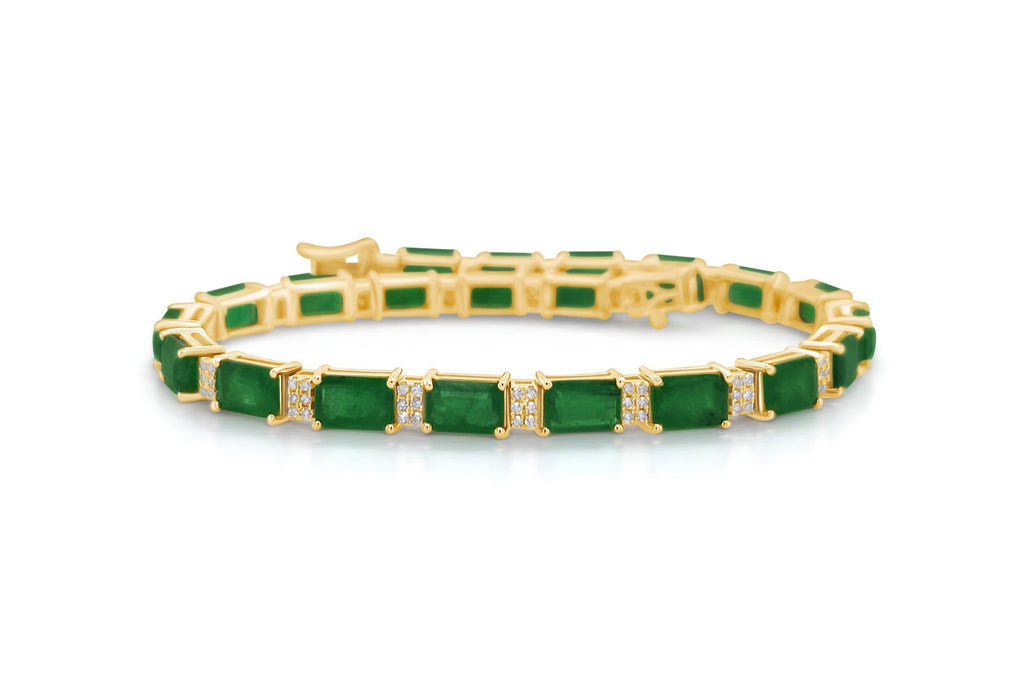 Bracelet 14kt Gold Tennis Emeralds and Diamonds