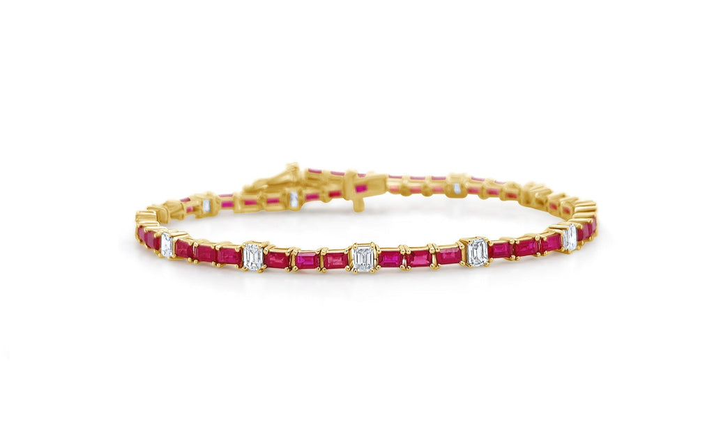 Bracelet 18kt Yellow Gold Tennis Rubies & Diamonds