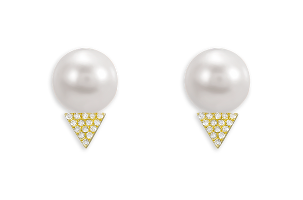 Earrings 14kt Gold Pearls & Diamonds Triangle