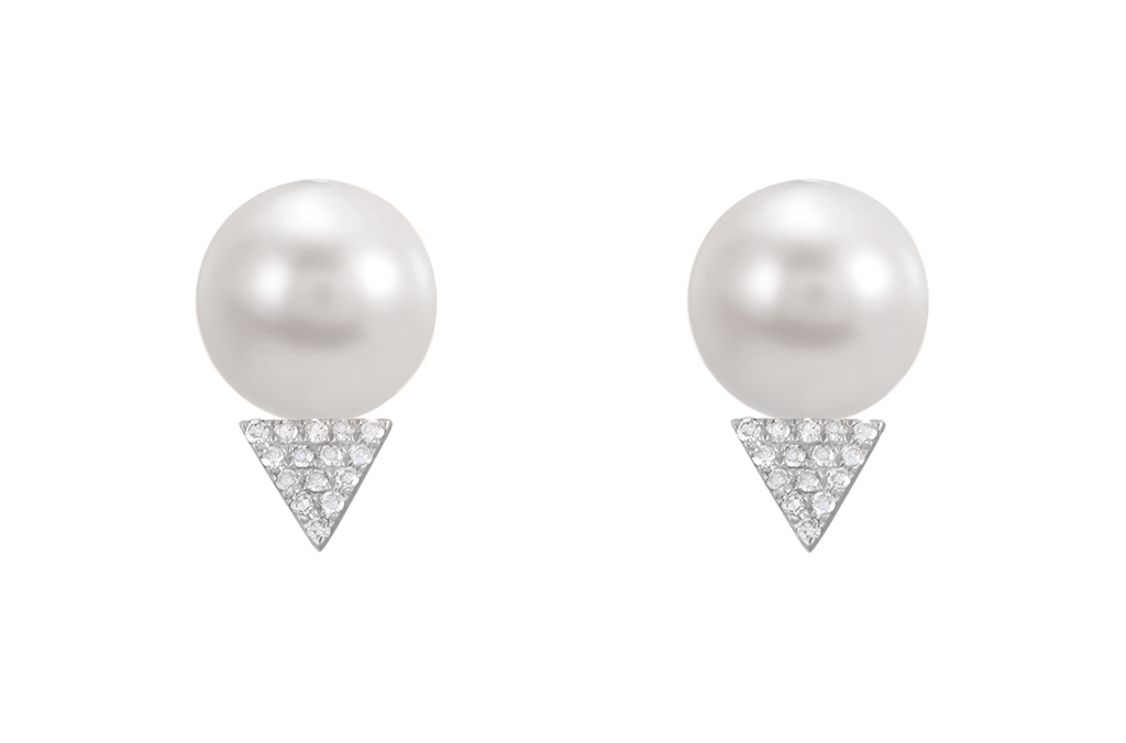Earrings 14kt Gold Pearls & Diamonds Triangle
