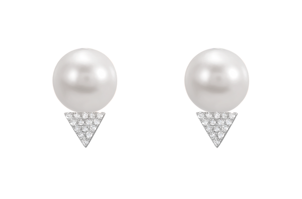 Earrings 14kt Gold Pearls & Diamonds Triangle