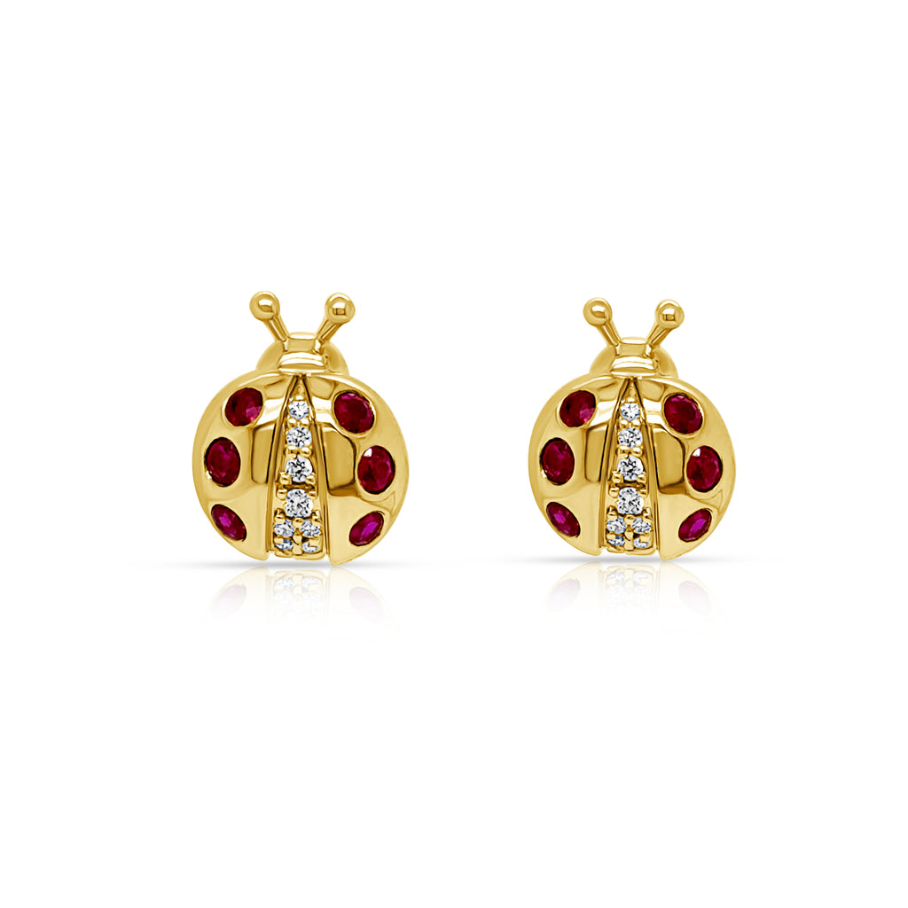 Earrings 18Kt Gold Ladybugs with Rubies and Diamonds