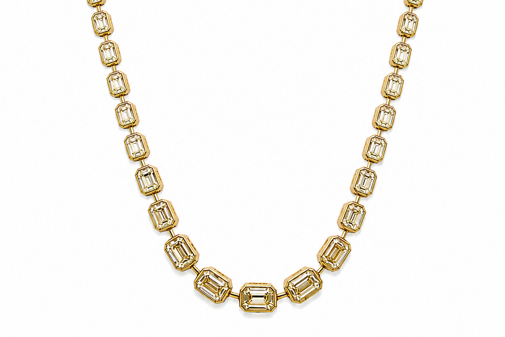 Necklace 18kt Gold Emerald Cut Fancy Yellow Diamond Tennis