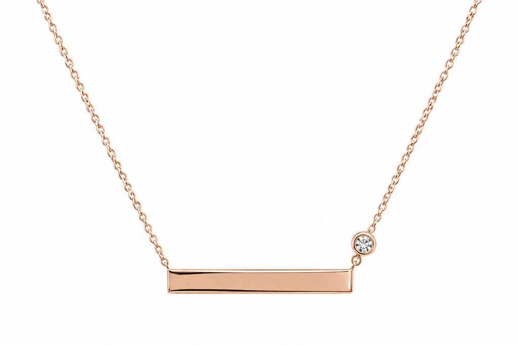 Necklace 14kt Rose Gold Engravable Bar Pendant with Diamond