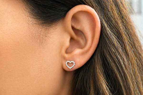 Earrings Heart Studs with Diamonds