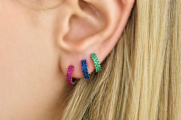 Earrings 14kt Gold Double Row Huggies Gemstones & Color Plating