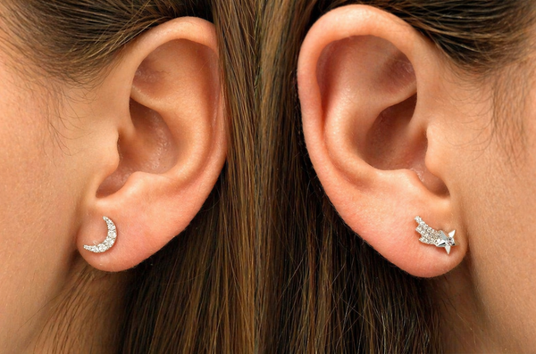 Earrings 14kt Gold Moon & Shooting Star with Diamonds