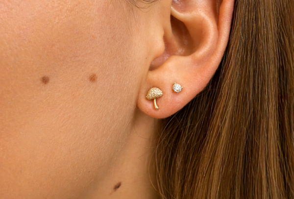 Earrings 14Kt Gold Mushroom shape with Diamonds
