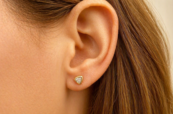 Earrings 18kt Yellow Gold Trillion Diamonds Studs